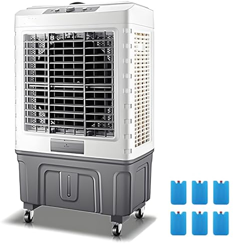 Enfriador de Aire, Climatizador Portatil con Tanque de Agua de 60 L, 3 Velocidades, Oscilación de 120°, 6 Bolsas de Hielo, Aire Frio Portatil para Uso Doméstico y Comercial, 102 cm
