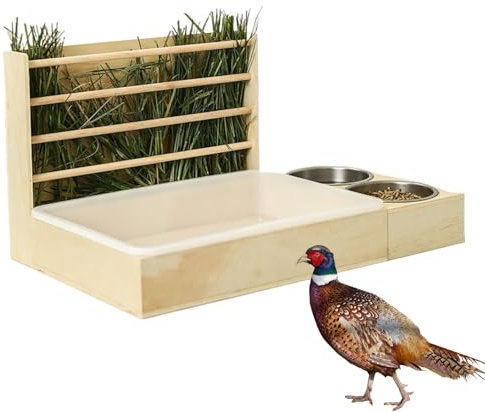 Kaninchen Toilette Mit Heuraufe - Holz Heufutterautomat Mit 2 Schalen Und Toilette - Futterspender Gegen Verschwendung Näpfe Futter Gras Lebensraum Gehege Stall Für Kaninchen Chinchilla Hamster Kleint