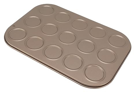 Nikou Muffin Top Pan, 15 Hole Macaron Bakeware Tray, Carbon Steel Baking for Oven, Gold Finish, Ideal for Muffins and Macarons