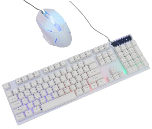 Ensemble Clavier Souris de Jeu Filaire USB 1200 Dpi Blanc | Abs, 1 Set Clavier et Souris, Caractères Haute Définition, Design Étanche