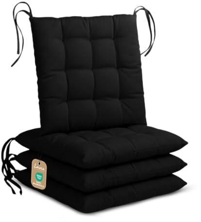 Lavea® Cuscini per Sedie 40x40 cm – Set da 4 Cuscini Sedie Cucina con Laccetti – Lavabili, per Interni ed Esterni, Ideali per Giardino, Balcone e Terrazza - Nero
