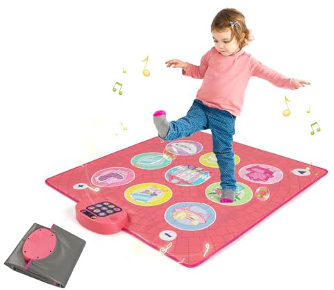 DREAMADE Tanzmatte Kinder, Musikmatte mit 3 Spielmodi, Kindertanzmatten mit 5 Herausforderung Modi & 9 Lieder, Tragbare Tanzteppich, Musikpad für Jungs und Mädchen ab 3 Jahren