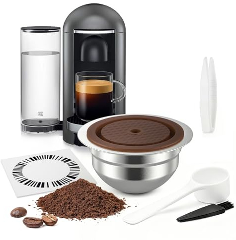 HKFENG Stainless Steel Reusable Coffee Pods for Nespr*SSO Ve*rtuo Refillable Capsules Compatible with Next POP GCA1 and ENV135 Series with 4 Barcode Stickers,Silicone Lid 230ML (230ML)