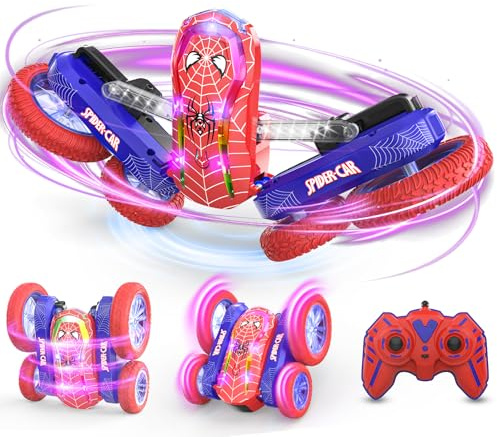Coche Teledirigido Niños 4 5 6 7 8 9 10 Años, Spider Juguete Monster Truck RC Carro Radiocontrol Acrobático con Espectáculo de Luz, Remote Car Regalo Niña Cumpleaños Navidad Juego Infantiles Exterior