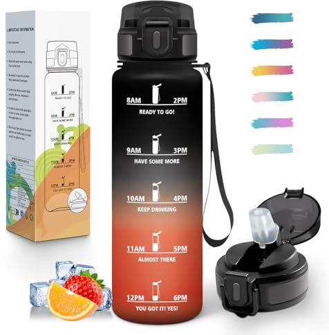 Mulbijeo Borraccia 1 Litro, Libre de BPA & A Prova di Perdita, Borraccia con Cannuccia, Reutilizables, Borracce Motivazionale, Portatile, Borracce Palestra per Scuola, Palestra, Ufficio, Festa