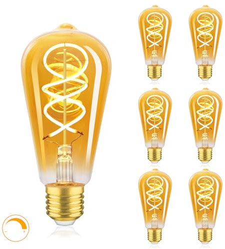 URing Glühbirne E27 LED Warmweiss Dimmbar 2200K Edison Vintage LED Leuchtmittel 4W Energiesparlampe Filament Lampe Retro E27 Birne Deko für Haus Café Bar, 6 Stück (ST64)