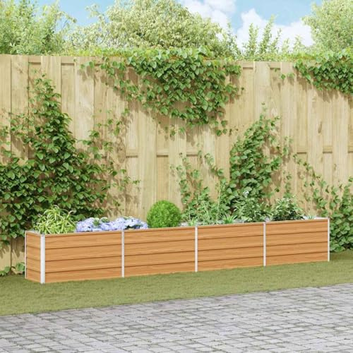 IKAYAA Jardinera Alto de Acero Inoxidable, Macetero Grande Exterior, Maceta Alta Exterior y Terraza, Maceta Grande, Jardinera Alta Marrón Claro 320 x 40 x 45 cm