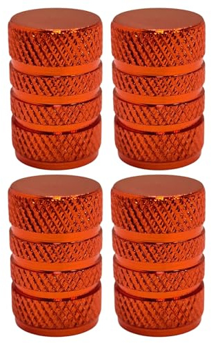 cyclingcolors 4x Cappucci delle valvole cappuccio tappi valvola in alluminio Schrader per pneumatici bici moto auto auto quad monopattino, arancione