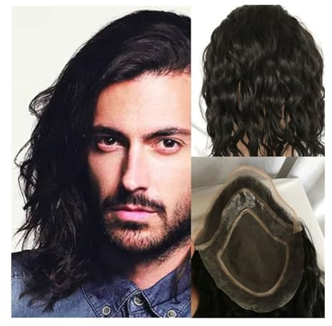Peluquines para hombre 8 * 10 Tupé rizado natural 12IN de cabello humano virgen europeo for hombres Peluca Mono encaje con PU alrededor pelucas for Cabello tupé Postizos(Natural black)