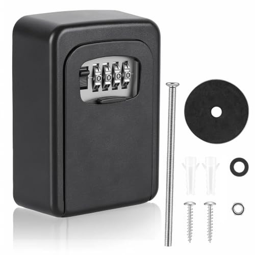 Dexpally Schlüsseltresor mit Zahlencode Aussen Schlüsselsafe 4-stellig Wasserdicht und Sicher Schlüsselkasten mit Code Schlüsselbox Wandmontage für Zuhause, Garage, Büro (Schwarz)