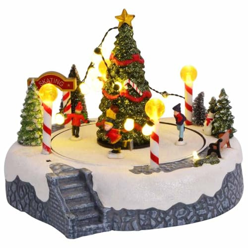Ordellia Julby dekoration flerfärgad plast 22 x 21,5 x 17 cm med dekorativa ljuskedjor, inlägg, vinterby och festdekoration för inomhus, bordsdekoration, vitrinskåp, samlare