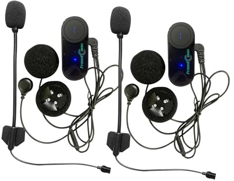 FreedConn Intercom Moto Bluetooth Casque, 2*TCOM VB Kit Moto Main Libre Écouteur, 800M 2-3 Riders Group Communication Systèmes Bluetooth, avec Écran LCD, Radio FM, Partage de Musique