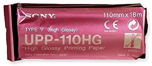Sony UPP-110-HG Ultraschallpapier, hochglänzender Monochrom-Schwarz-Druckträger (V-Typ), für Ultraschall, A6-Format, Größe 110 mm x 18 m, 10 Rollen
