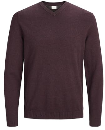 JACK & JONES För Män Pullover-tröjaJjebasic Knit V-neck Noos , Röd (Port Royale detalj: Tvinnad med svart), XL