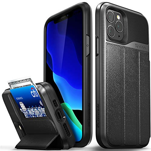 VENA iPhone 11 Pro Hülle, vCommute (Military Grade, Kartenfach) HandyHülle mit Standfunktion, Leder Flip Brieftasche Etui Schutzhülle für Apple iPhone 11 Pro (5.8-inch) - Grau