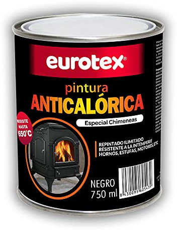 Pintura anticalórica negra mate para altas temperaturas de hasta 650º, Especial para estufas, chimeneas, hornos, barbacoas, aluminio - Negro, 750 ml.