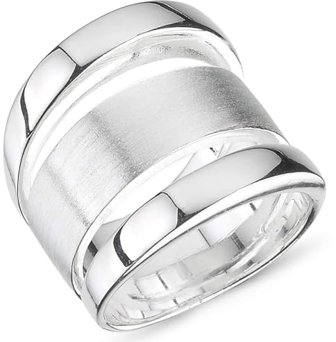 Vinani Damenring 925 Sterling Silber – 3-fach Ringdesign, Flach und Abgerundet mit Glänzend-Mattem Finish, Zeitloser Schmuck für Frauen, Handgefertigter Ring, Erhältlich in Größe