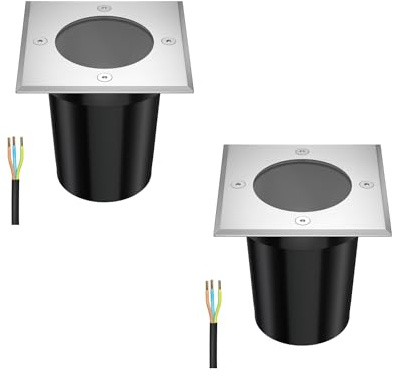 ledscom.de 2 Stück Bodeneinbauleuchte RELI für außen, IP67, edelstahl, eckig, 11 x 11cm, 1x GU10 max. 15W