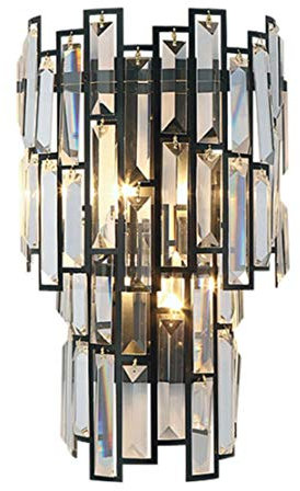 KCO Lighting Kristall-Wandleuchter, 2 Lichter, schwarzes Metall, Edelstahl, Wandhalterung, mit gestuften klaren Kristall-Schirm, Innenwandlampe für Wohnzimmer, Badezimmer, Flur (schwarz)