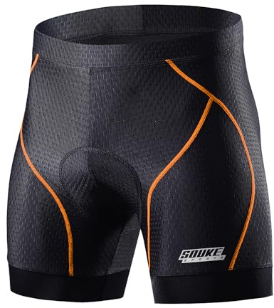 Souke Sports Herr Cykling Underkläder 4D Vadderad Andningsbar Cykel Undershorts Halkfri Design (Svart/Orange, L)