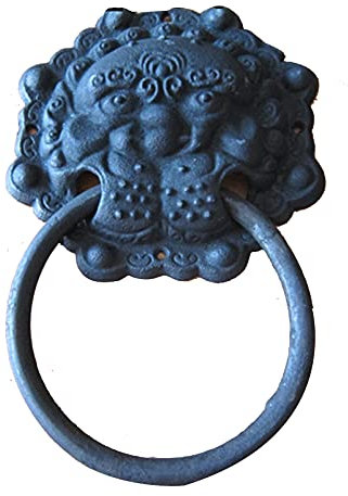 Gusseisen Löwenkopf Türklopfer, Schwarz Antique Metall Türgriff, Retro Holztürring, Haustür Dekor Zubehör Für Villa Hof