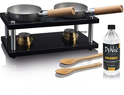 DeWok Kochsystem bis 4 Personen, ohne Strom, ohne Gas, Zuhause, Innenraum geeignet, zum Grillen, Raclette, Fondue, Wokken, Tischwok, gesund kochen