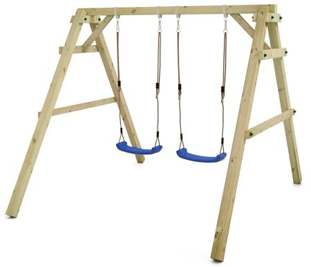 WICKEY Kinderschaukel Schaukelgestell Sky Dancer Prime - Schaukel blau & Gestell Holz, Outdoor Schaukelgerüst, Doppelschaukel, Holzschaukel für Kinder im Garten