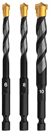Multi-Material-Bohrer Ø 6,8,10 mm - Professionelles Bohrerset mit Hex-9 Bitaufnahme, ideales Zubehör für Akku-/Schlagschrauber, Bohrer für Stein, Ziegel, Fliesen, Holz, Kunststoff, Metall