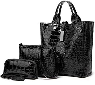 SMALLBLUER Borsa tote da donna con motivo coccodrillo Borse a tracolla in pelle verniciata Portamonete-Nero