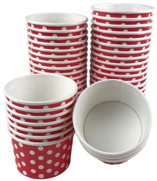 MMvolesy 4oz Red Paper Ice Cream Cups Polka Dot Paper Disposable Dessert Cups, Ice Cream Bowls For Cold Or Hot Food, Paper Dessert Cups, And Coloured Paper Cups For Soups 50Pc