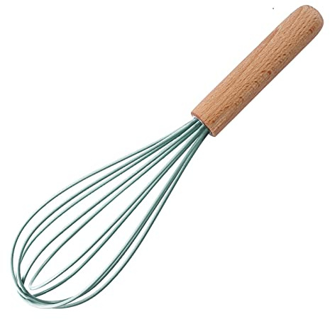 ohfruit Batidor de silicona de 10 pulgadas con mango de madera, batidor de huevos manual resistente al calor batidor de cocina, batidor de huevos, negro verde oscuro