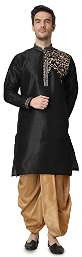 Royal Kurta herr bomull siden broderad Kurta och Dhoti byxset, Svart, 50