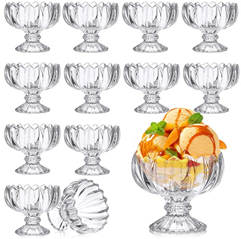 Mumufy 12 Pcs 4 oz Tulip Footed Small Dessert Cups Set Clear Glass Dessert Bowls Mini Ice Cream Sundae Bowls Serving Trifle Dish Cute Parfait Glasses for Fruit Salad Cocktail Condiment Holiday Party
