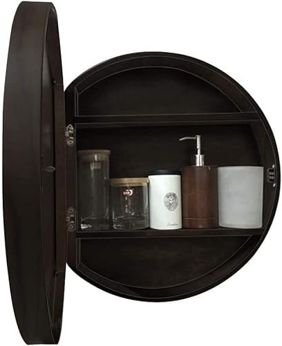 Espejo de baño Mueble Redondo Mueble Espejo Redondo baño Madera,Mueble cosmético con Espejo 2 en 1,Moda y sencillez, Estilo único,Hecho a Mano,Color Nogal,24in (Color Nogal 24