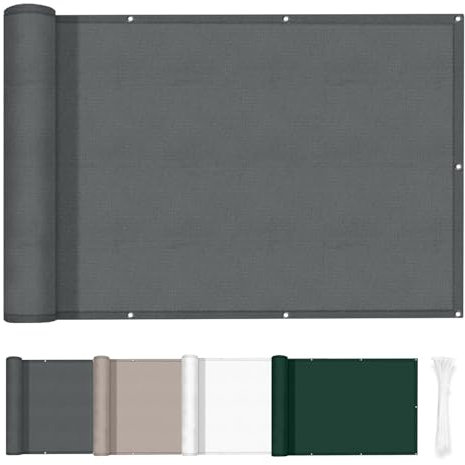 HENG FENG Frangivisto Balcone 0.9x3m, PES Impermeabile Copri ringhiera Balcone, UV-Resistente, Protezione della Privacy, con Cinghie, Antracite