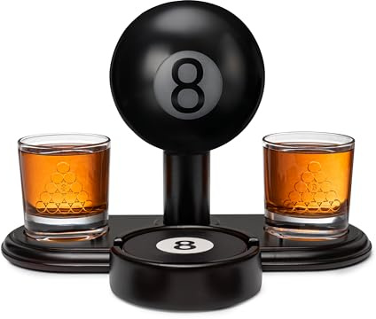 Krown Kitchen Set decanter per whisky a 8 sfere con 2 bicchieri da whisky, base in mogano, nero, decanter novità
