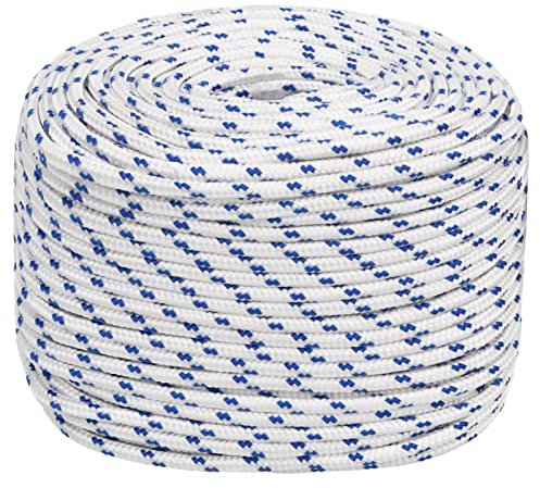 Homgoday Bootsseil Ankerleine Festmacher Tauwerk Seil Tau Geflochten Flechtleine Gartenseil Outdoorseil Allzweck Seil für Bootsport Segeln Polyester Weiß 8 mm 50 m Polypropylen