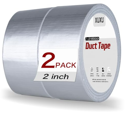 XUXU 2 Pack Silver Duct Tape Heavy Duty Waterproof, Strong Adhesive for Indoor Outdoor Repairs, 40 Yards x 2 Inch Total