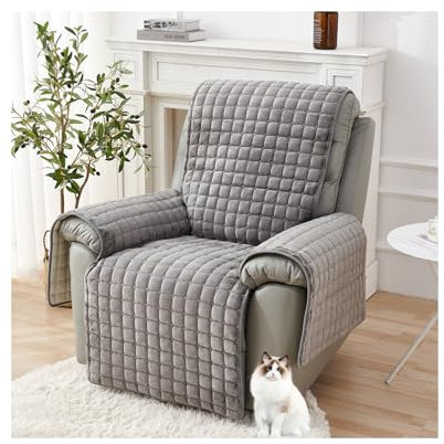 HonunG Recliner Chair Cover,Non Slip Armchair Cover,Thickened Flannel Sofa Cover 1 2 3 Seater With Arm Rest, Snuggle Chair,Couch Cover Soft Warm,Easy Fit Sofa Protector for Pets (Grey,1 Seater)