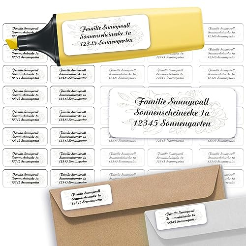 Adressaufkleber Pattern Lily Absenderetiketten personalisiert 110 Stück | Etiketten mit Wunschadresse Namensaufkleber Schule Adresslabel Ordner Büro Alltag klar bedruckt selbstklebend