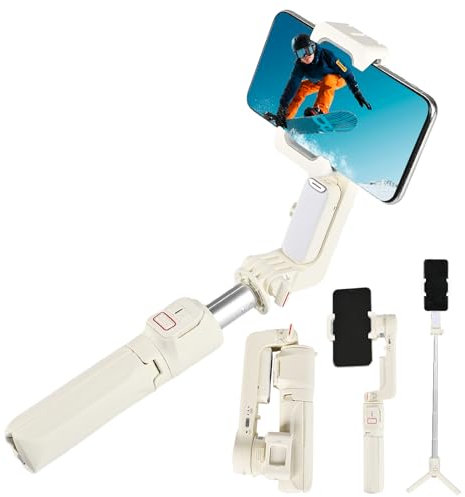 STRBDYI Stabilizzatore Smartphone, Gimbal per Telefono Cellulare, Selfie Con Telecomando Bluetooth per Vlogging, YouTube, Compatibile Con iPhone/Android (Bianco)