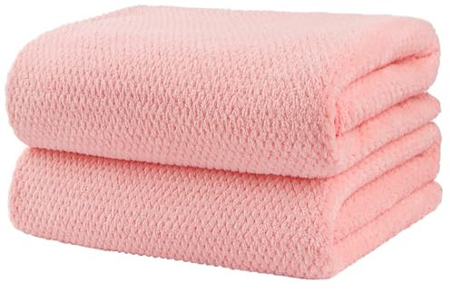 HOMEXCEL Bath Towel Set Pack of 2, Microfiber Ultra Soft Highly Absorbent Bath Towel, Lightweight and Quick Drying Towels for Body, Sport, Yoga, SPA, Fitness, Pink