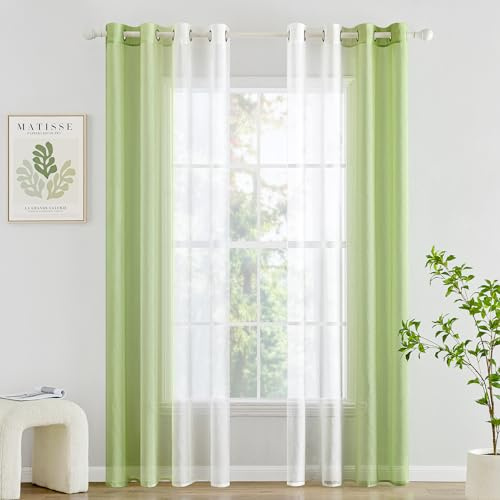 Woaboy Voile Vorhang Zweifarbiger Vorhang mit Ösen 140x225 cm Grün