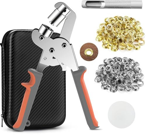Sumeber Professional Eyelet Pliers Set with 500 Rustproof Eyelets (Diameter 10 mm) I Magnetic Eyelet Press Made of Hardened Steel for Perfect for Leather, Belts, Awnings, Fabrics, Tarpaulin Eyelets