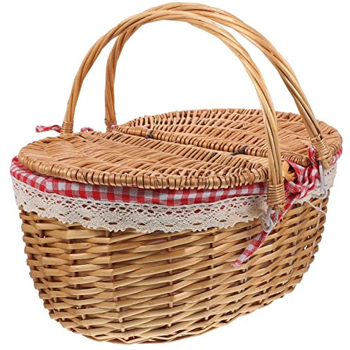 BESPORTBLE Wickelkorb Mit Deckel Geflochtenem Wicker Rustikales Aufbewahrungs Und Picknickzubehör Für Blumen Obst Snacks Und Für Outdoor-aktivitäten