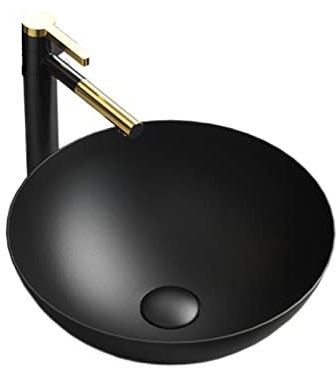 Lavabo da appoggio Lavabo da bagno rotondo moderno da 15,7 x 15,7 pollici con scarico in ceramica porcellana opaca sopra il lavabo lavabo artistico lavabo lavabo Ideale per i piani d'appoggio(Nero)