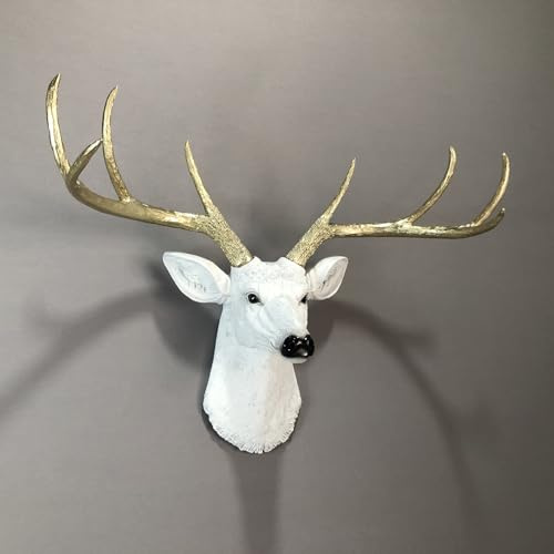 Pevfeciy Tierkopf Wanddeko Wohnzimmer,Hirschkopf mit Geweih Wandskulptur 70CM-Groß Hirschgeweih Hirschkopf Skulpturen deko Moderne Wanddeko,Wandbehang 3D wanddeko haustür,garten Wand Statue,70cm