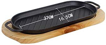 Set di piatti da portata in ghisa con manico, piatto in stile asiatico con tagliere in legno, per cucina e sala da pranzo, set da 2 pezzi