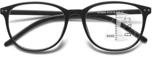 KOOSUFA Gleitsichtbrille Progressive Multifokus Lesebrille Damen Herren Anti-Blaulicht Multifokale Brille Retro Arbeitsplatzbrille Gleitsicht Lesehilfe Matt schwarz, 2.0