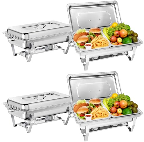 EVGTTI 4 Pack Chafing Dishes for Buffet, 9L Chafing Dish for Party Buffet | Sturdy Chafing Dish Set w 1/2 Pan, Stainless Steel Rectangular Buffet Warmer for Buffets Caterings Parties Buffet